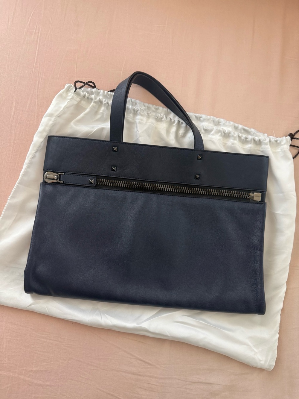 Valentino Garavani Burgundy and Navy Leather Tote